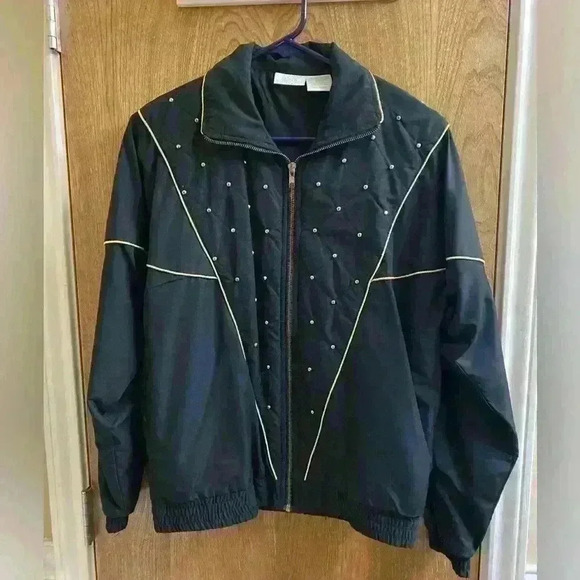VTG Womens 80s 90s Black Gold Michael Jackson Windbreaker Jacket Small Blair - Picture 1 of 10